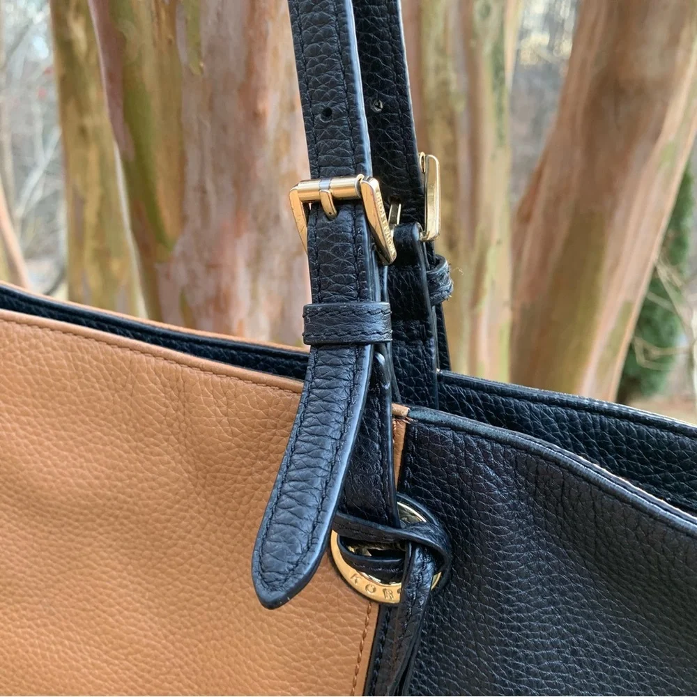 Michael Kors Large Pebble Leather Color Block Shoulder Bag in Black/Tan